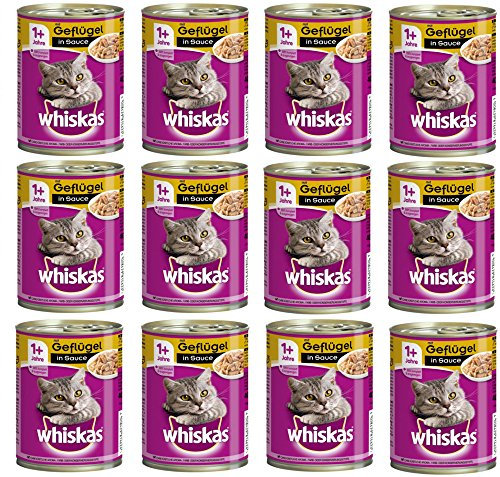 Whiskas 1 + Katzenfutter Geflügel in Sauce, 12 Dosen (12 x 400 g)