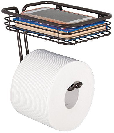 InterDesign Classico Porta carta igienica con ripiano | Portarotolo bagno compatto | Porta rotolo carta igienica con spazio extra per accessori | Metallo bronzo