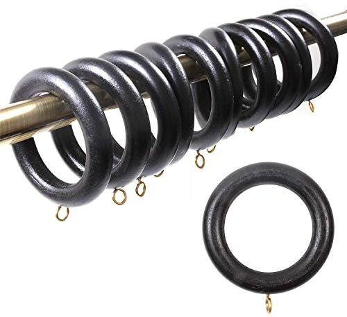 Merriway BH03292 (24 Pcs) Wooden Curtain Drapery Pole Rod Rings with Screw Eye, Inner Diameter 45mm (1.3/4 Inch) Outer Diameter 70mm (2.3/4 Inch) Black - Pack of 24 Pieces