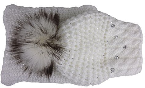 TAMMY Damen Strickset Mütze + Schal, Beanie mit Fellbommel (kein Echtfell) + Schlauchschal, Einheitsgröße (weiß)