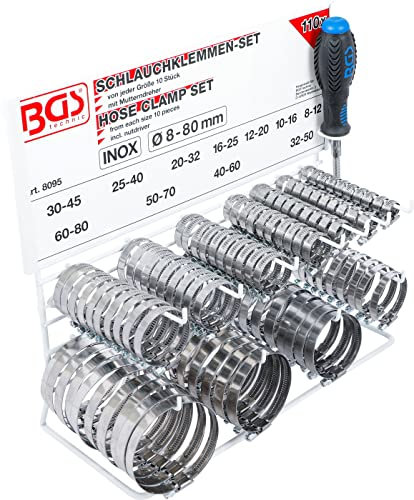 BGS Schlauchklemmen-Sortiment - rostfrei - auf Tafel - 111-tlg.