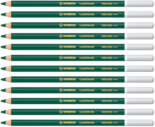 STABILO CarbOthello - Chalk-Pastel Pencil | Pack of 12 - Leaf Deep Green