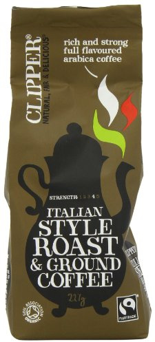 Clipper Fairtrade Organic Roast and Ground Coffee Italian Style 227 g (Pack of 4).