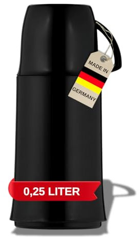 Helios Elegance Thermoskanne Schwarz 0,25L – 6h Heiß - Hält Getränke heiß & kalt - Robustes Design - Ideal für unterwegs