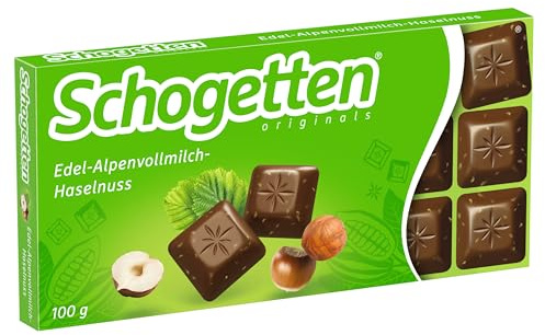 Schogetten Edel-Alpenvollmilch-Haselnuss 100g Schokoladentafel, praktisch einzeln portioniert. Ein Genuss. Stück für Stück. | praktisch einzeln portioniert. Ein Genuss. Stück für Stück