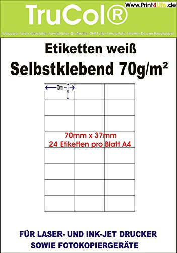 2400 Universal Qualitäts Etiketten 70 x 37 mm selbstklebend weiß bedruckbar - 100 DIN A4 Bogen à 3x8 70x37 Labels