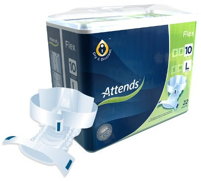 Attends Flex 10L, Inkontinenzprodukt mit Gürtelverschluss, bei starker Inkontinenz, Größe L, 22 St