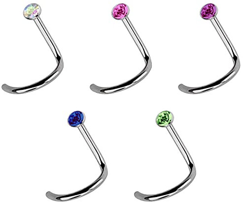 Titan Nasen Piercing Set, 5 x Nasenstecker mit Spirale in 0,8 mm