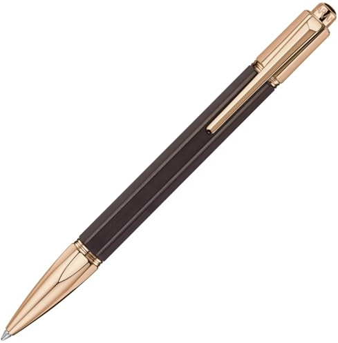 Caran d 'Ache Varius Ebony Tintenroller aus poliertem und lackiertem Ebenholz, mit Clip und Knopf in Roségold plattiert, Maße: 19.5 cm, 4480.142