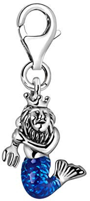 Quiges Charms Anhänger Blaue Emaille 3D Neptun mit Dreizack Versilbert Damen Schmuck für Bettelarmband