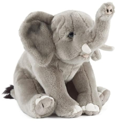 Living Nature Elephant, Realistic Soft Cuddly Elephant Toy, Naturli Eco-Friendly Plush, 30cm, Grey