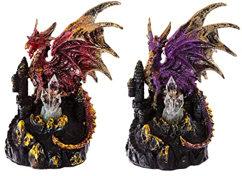 Puckator DRG385 LED Kristall Burg Drache Sammelobjekt, Kunstharz, gemischt, Höhe 19cm, Breite 14cm, Tiefe 11,5cm