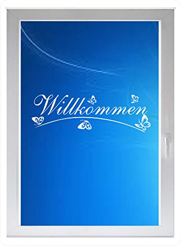 INDIGOS UG - Willkommen - Farbe: Weiss - 60x19 cm - Sichtschutzfolie - Fensterfolie - Glasdekorfolie - für die Küche, Willkommen ans Fenster - selbstklebend - matt - für Fenster