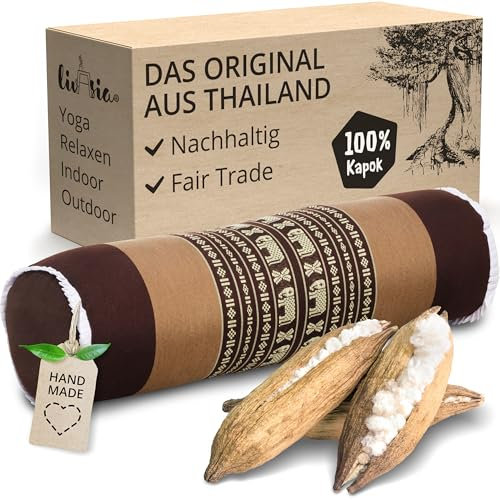 livasia Nackenrolle extralang Nackenstützkissen - Ø 17x56cm - Nackenkissen, Sofakissen Muster, Beinlagerungskissen Kapok, Armlehne Palettenmöbel, Garten und Balkon, handgefertigt (Braun/Elefanten)