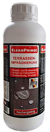 1 Litro cleanprince Terrassen-Imprägnierung 1000 ML: Idrorepellente Resistenti All'Olio Terrazzi Impregnazione Protezione di Macchia Pietra Intonaco Dischi Impregnante per Piastra Giardino Terrazzo