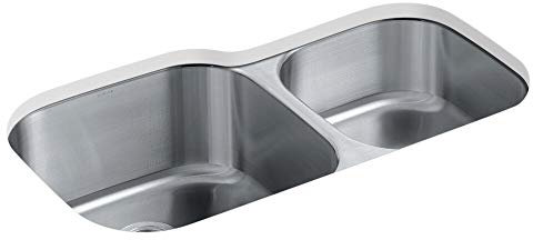 Kohler K-3356-HCF-NA Fregadero de cocina bajo encimera de doble cuenco, extra grande/mediano, acero inoxidable