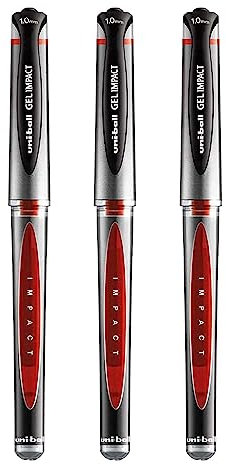 Uni Ball Kugelschreiber mit Kappe, Rot (UM 153S) Gel Impact Rollerball Kugelschreiber, breit, 1 mm Spitze, Spitze, 0,6 mm Strichbreite, 3 Stück