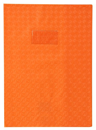 Clairefontaine 72418C - Heftumschlag / Heftschoner / Hefthülle Calligraphe mit Feinkörnung & Diamantmotiven DIN A4+ 24x32 cm, Etikettenhalter aus PVC blickdicht und strapazierfähig, Orange, 1 Stück