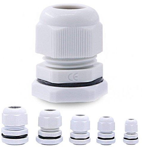 Hilitchi 30 Piece Nylon Plastic Waterproof Adjustable 3.5-13mm Cable Glands Joints Cable Gland - PG7, PG9, PG11, PG13.5, PG16 (Gray-30pcs)
