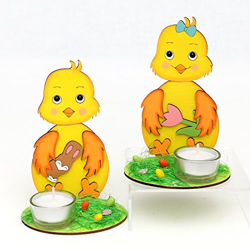 Wichtelstube-Kollektion Teelichthalter Ostern Küken mit Glasteelichthalter 2er Set