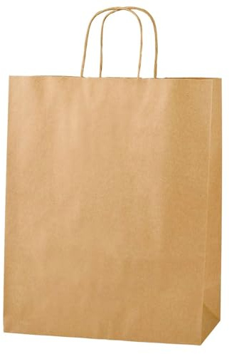 Thepaperbagstore 30 braune mittelgroße Papiertüten mit Henkel 25x11x31cm | Starke, recycelbare Kraftpapiertüten mit stabilen Griffen, ideal für Geschenke, Einzelhandel, Partys und Events.