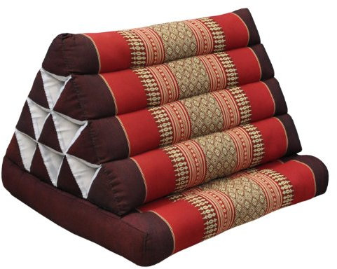 Kapok Thaikissen, Yogakissen, Massagekissen, Tantrakissen, Sitzkissen, Strandkissen, Meditationskissen - Rot/Weinrot (Dreieck mit Einer Auflage 52x35x45)