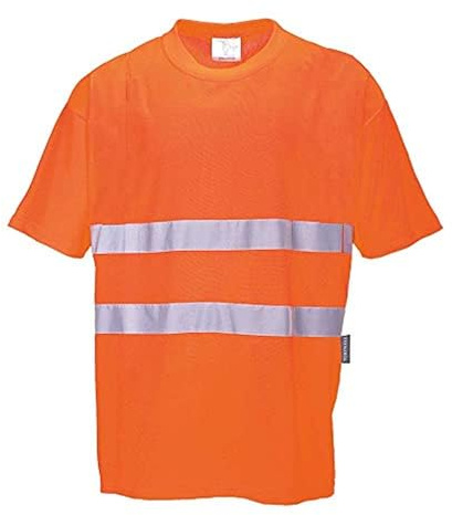 Portwest S172 Hi-Vis Cotton Comfort T-Shirt Short Sleeve Taped Neck Seam | Orange, 2X Large, EN ISO 20471 Class 2, RIS 3279-TOM, UPF 40+, Tailored Fit, Moisture Wicking Fabric, Reflective Tape, Rail