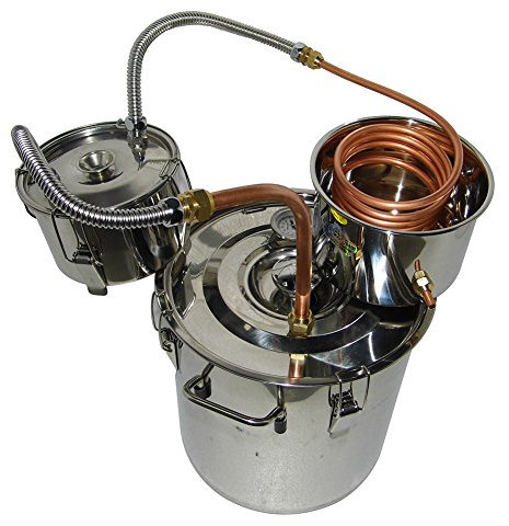 OLizee 5 Gal Stainless Steel Water Alcohol Distiller Copper Tube 18L Moonshine Still Spirits Boiler Home Brewing Kit with Thumper Keg