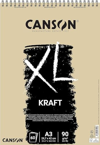 Canson 400039142 XL Kraft gerippt Skizzenblock, 90 g/qm, 60 Blatt pro Block Spirale an der kurzen Seite , 297 x 432 mm, hellbraun