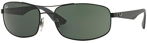 Ray-Ban Mens RB3527 Rectangular Sunglasses, Matte Black/Dark Green, 61 mm