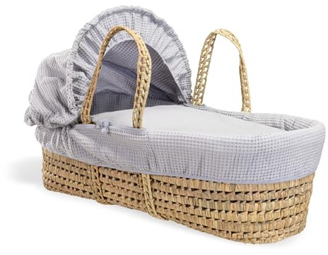 Clair de Lune Babykorb mit Waffelpalme, 75 x 28 cm, Grau