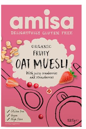 Amisa, Fruité d'avoine organiques muesli aux canneberges et fraises sans gluten 325g