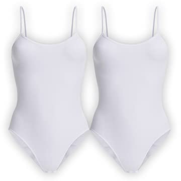 UnsichtBra 2er Set Body Damen Weiß | Spaghettiträger Damenbodys | Wohlfühl Body Damen Unterwäsche Weiss (2 x Weiss, M-L)