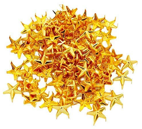 50 piezas travesaños de estrella con picos – Remaches de cabeza de uña de 5 mm prensados a mano – aptos para manualidades en piel, prendas decorativas, chaquetas, cinturones, calzado, y bolsas, dorado, 20 mm