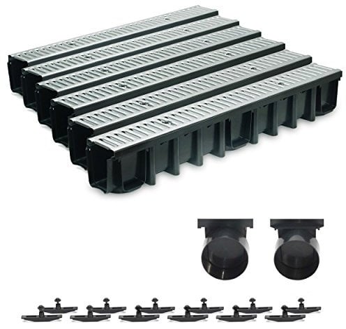 6m Entwässerungsrinne Terrassenrinne Stahlrost verzinkt komplett SET, System A15 148mm, inkl. Zubehör