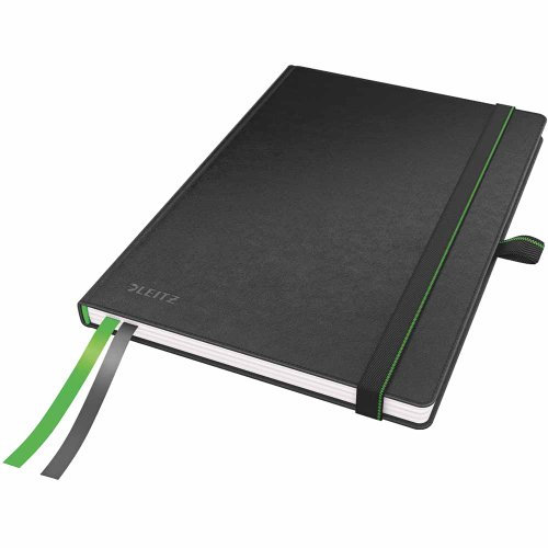 Leitz Complete Qualitäts-Notizbuch A5 liniert, 160 Seiten, 80 Blatt, Hardcover mit hochwertigem Einband, 100 g/m² Papier FSC zertifiziert, Verschluss, Lesezeichen, Stiftschlaufe, Schwarz, 44780095