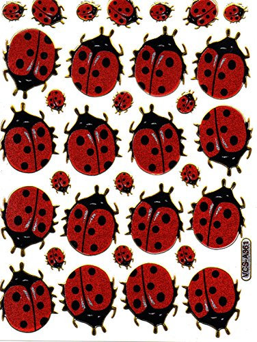 Maikäfer Käfer Tiere bunt Aufkleber 32-teilig 1 Blatt 135 mm x 100 mm Sticker Basteln Kinder Party Metallic-Look