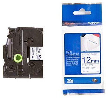 Beschriftungsband für Brother P-Touch TCM edition, Blau auf Weiss, 12 mm, Textilband zum einbügeln, Schriftband-Kassette für Brother, 12mm breit, 3mtr.