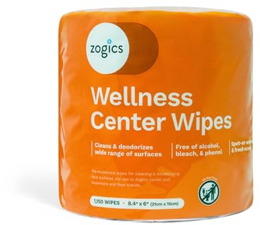 Zogics Wellness Center Cleaning Wipes – Gym Wipes for Cleaning Surfaces and Equipment, Durable and Safe Pre-Saturated Wet Wipes (1 Roll of 1,150 Wipes)