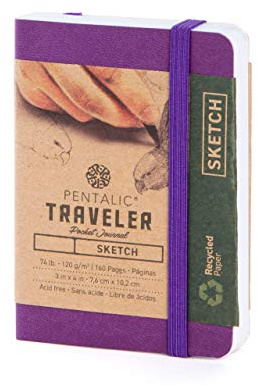 Pentalic 3 x 4 Pocket Sketchbook Traveler Journal, 160 Pages, Purple