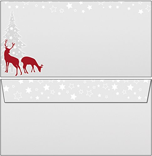 Weihnachten Briefumschläge weihnachtliches Wild grau/rot 50 Stück Kuverts DIN lang ohne Fenster 6882