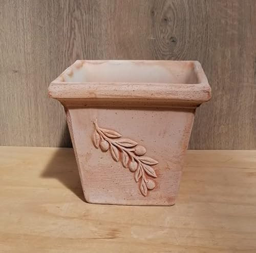 Original Italienischer winterfester Blumentopf mit Oliven ca.25 cm Außendurchmesser, echt Terracotta Terrakotta Garten Deko Blumenkübel Pflanztopf