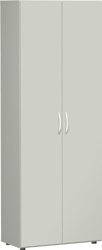 Gera Möbel, B x T x H 800 x 420 x 2160 mm, 6 OH, 5 Böden, Schloss, Justierfüße Büro-Flügeltürenschrank, Holz, lichtgrau, 60 x 43 x 220 cm