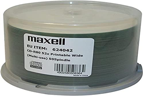Maxell CD-R 80 Min/700 MB 52 x Voll Bedruckbar in Terrine 50 Einheiten
