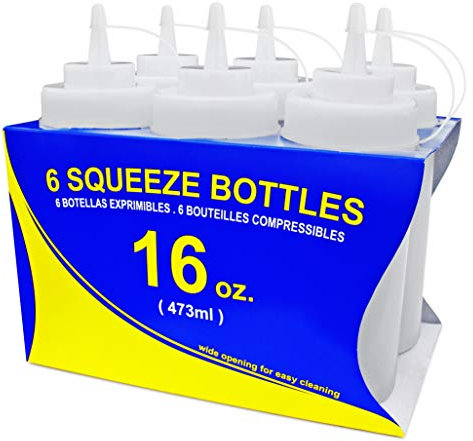 New Star Foodservice Squeeze Bottles, Plastic, Wide Mouth, 16 oz, Clear, Pack of 6