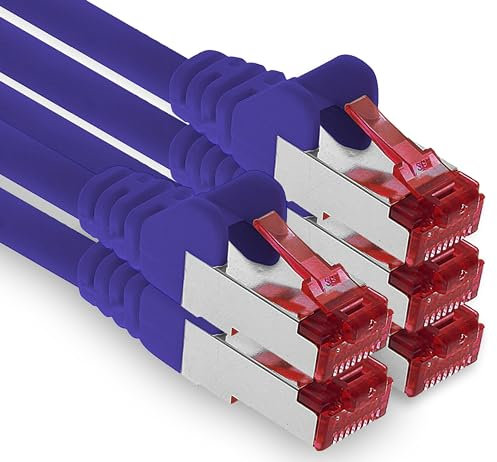 1aTTack.de - 5x 2m câble patch CAT6 S/FTP PIMF blindage CAT.6 câble réseau RJ45 câble Ethernet DSL LAN routeur commutateur modem panneau de brassage - violet - 5 pièces
