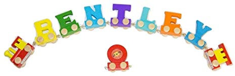 Buchstabenzug Bunt Namens-Set 7 Buchstaben Namen (kostenfreie Loc, Waggon & Fotozug) | Fun World Toys® Buchstaben Zug Holz Name
