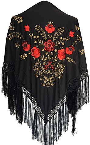 La Senorita Spanischer Manton Tuch Schal bestickt. Flamenco-Tücher für das Fair-, Sevillana- oder Flamenco-Kleid. [160 x 80 cm] Ideale Größe für alle Altersgruppen [Mädchen & Frauen]