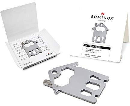 Geschenkartikel: ROMINOX Key Tool // House – 21 Funktionen, Umzug, Einzug, Richtfest, Keytool Schlüsselanhänger, Edelstahl Multitool, Multifunktionswerkzeug