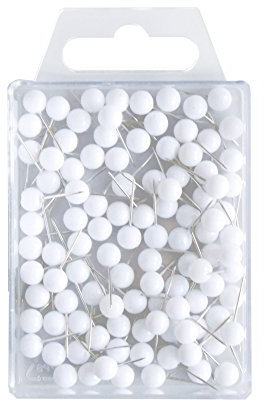 Wedo 56100 Markierungsnadeln Rundkopfnadeln, Nadellänge 16 mm, Kopfdurchmesser 6 mm, 100 Stück, Weiß